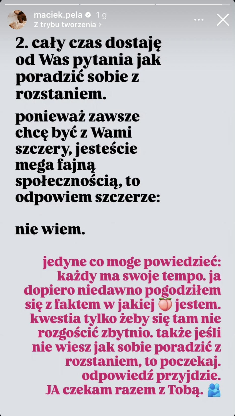Wpis Macieja Peli o rozstaniu