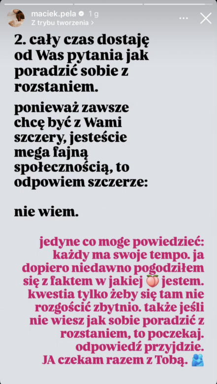 Wpis Macieja Peli o rozstaniu