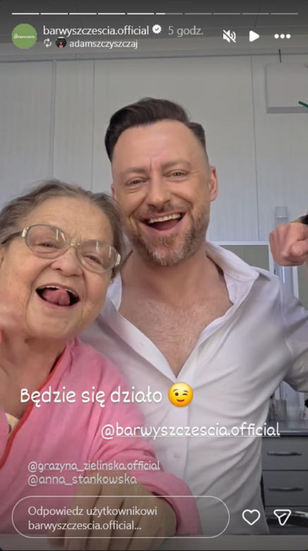 Barwy szczęścia nowy sezon na planie. Maciej Wilk (Adam Szczyszczaj), Lucyna (Grażyna Zielinska)