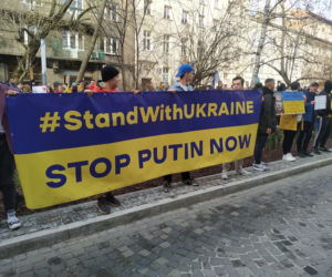 Protesty przed kosulatem rosyjskim w Krakowie