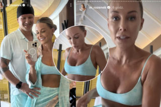 Opalona Rozenek eksponuje krągłości w kusej mini i staniczku. A Majdan? Całuje ją po ramionach!