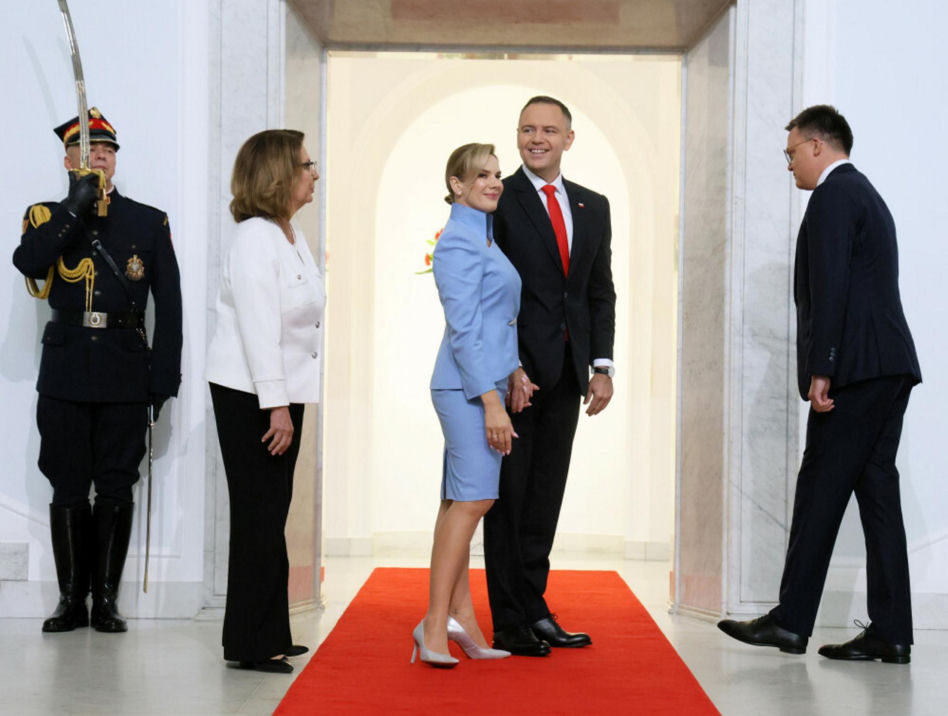 Marta Nawrocka cała na niebiesko zachwyciła w Sejmie  