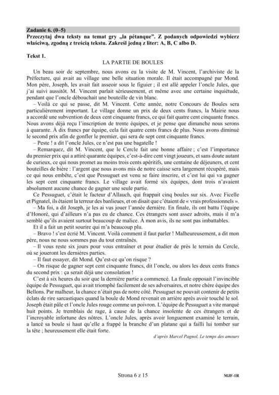 ARKUSZE CKE - Matura francuski - poziom rozszerzony 2019