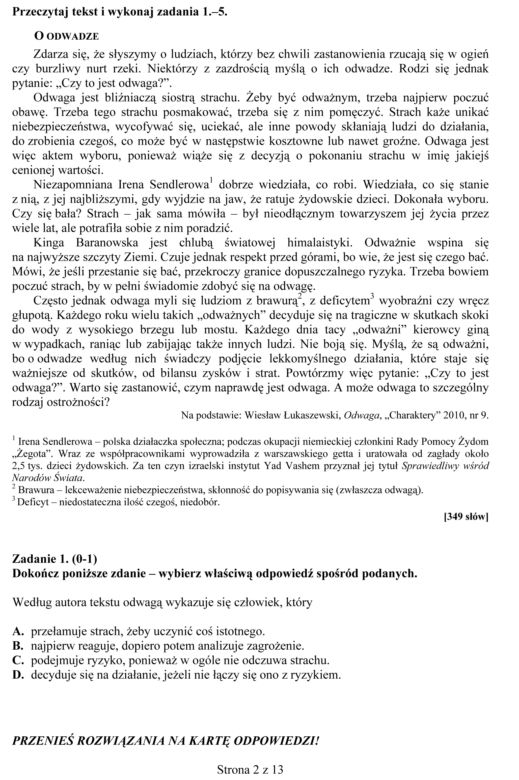 EGZAMIN GIMNAZJALNY 2013 JĘZYK POLSKI - ODPOWIEDZI, ARKUSZE z CKE