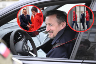 Wystrojony Adam Małysz wypasionym Audi zajechał do Karola Nawrockiego! Szycha pełną gębą