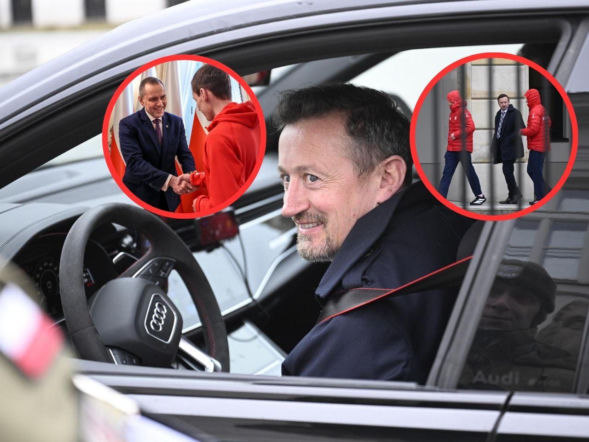 Wystrojony Adam Małysz wypasionym Audi zajechał do Karola Nawrockiego! Szycha pełną gębą