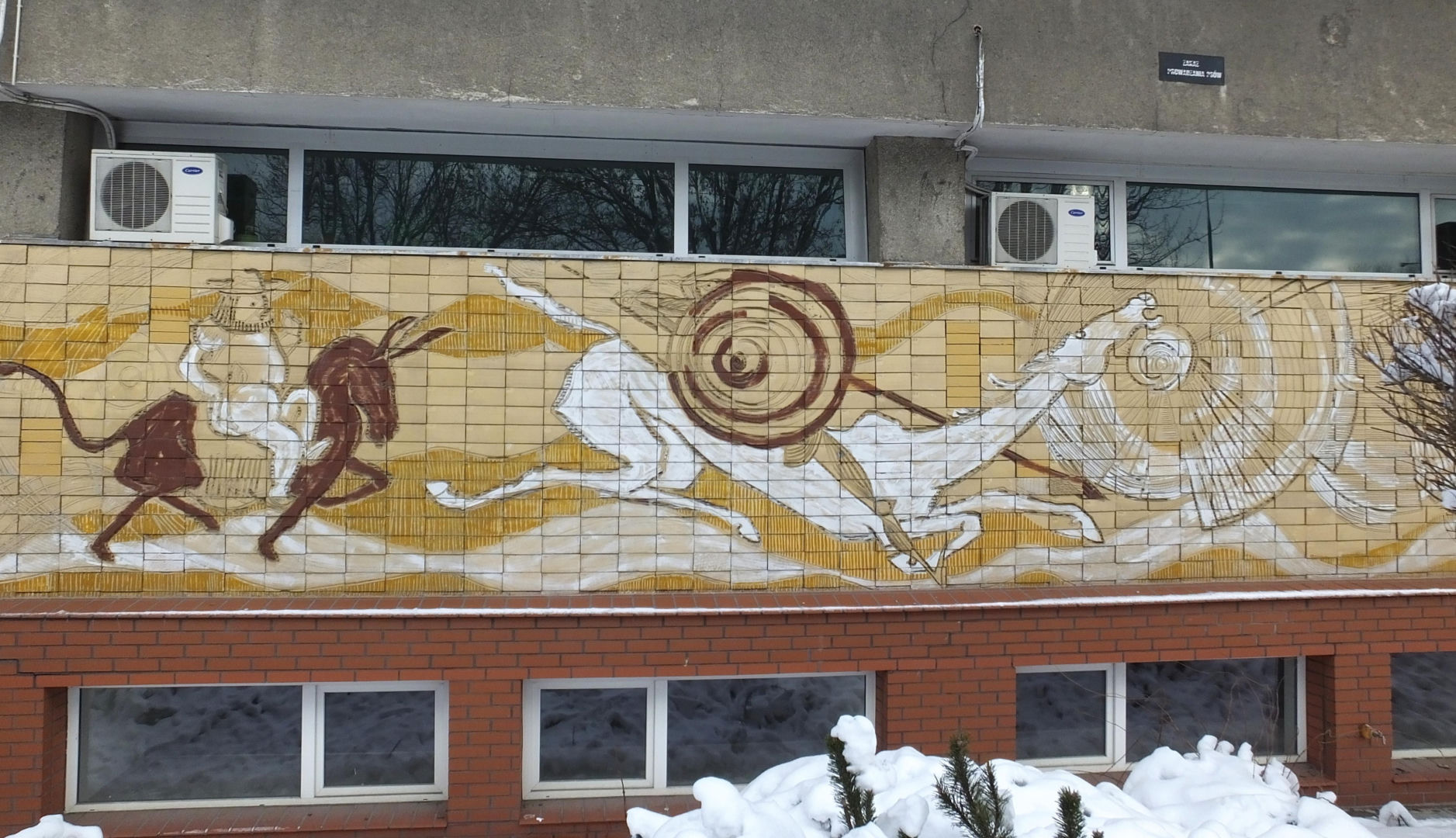Wydział Inżynierii Lądowej Politechniki Warszawskiej, mozaika ceramiczna Kazimierza Gąsiorowskiego i Teresy Chromy-Gąsiorowskiej z 1976 r. przedstawiająca przygody Don Kichota