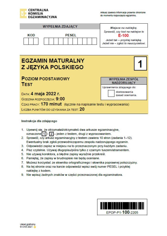 Matura 2022 - język polski [ARKUSZ CKE]