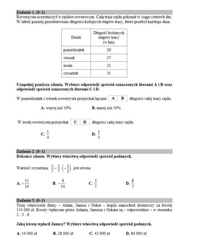 Egzamin ósmoklasisty 2020 matematyka - ARKUSZE CKE, ODPOWIEDZI, ZADANIA