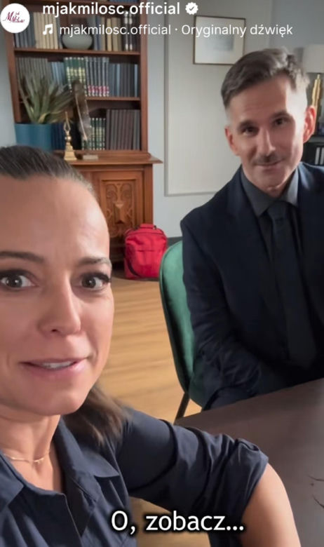 M jak miłość nowy sezon. Magda (Anna Mucha), Kamil (Marcin Bosak) na planie