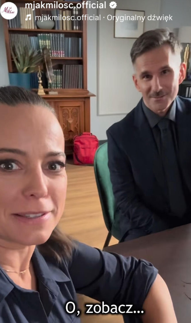 M jak miłość nowy sezon. Magda (Anna Mucha), Kamil (Marcin Bosak) na planie