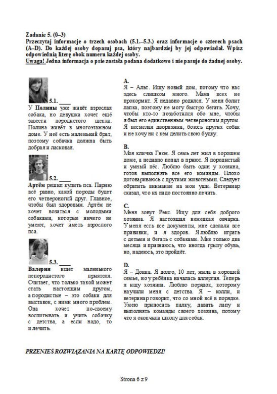 EGZAMIN GIMNAZJALNY 2013 JĘZYK ROSYJSKI rozszerzony