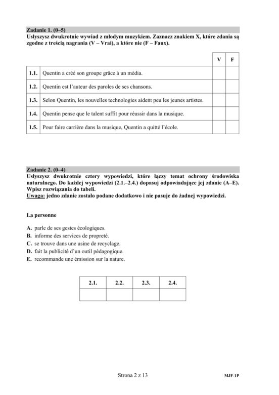 ARKUSZE CKE - Matura francuski - poziom podstawowy 2019
