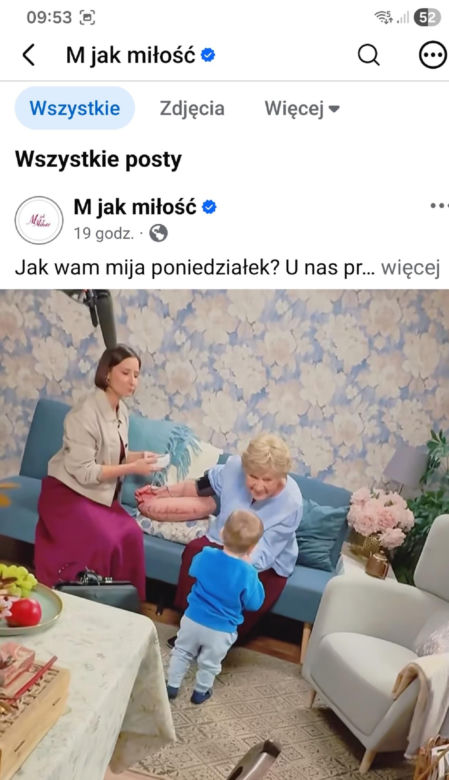 M jak miłość nowy sezon. Agnes (Amanda Mincewicz), Antoś (Mikołaj Jankowski), Barbara (Teresa Lipowska) na planie