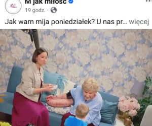 M jak miłość nowy sezon. Agnes (Amanda Mincewicz), Antoś (Mikołaj Jankowski), Barbara (Teresa Lipowska) na planie