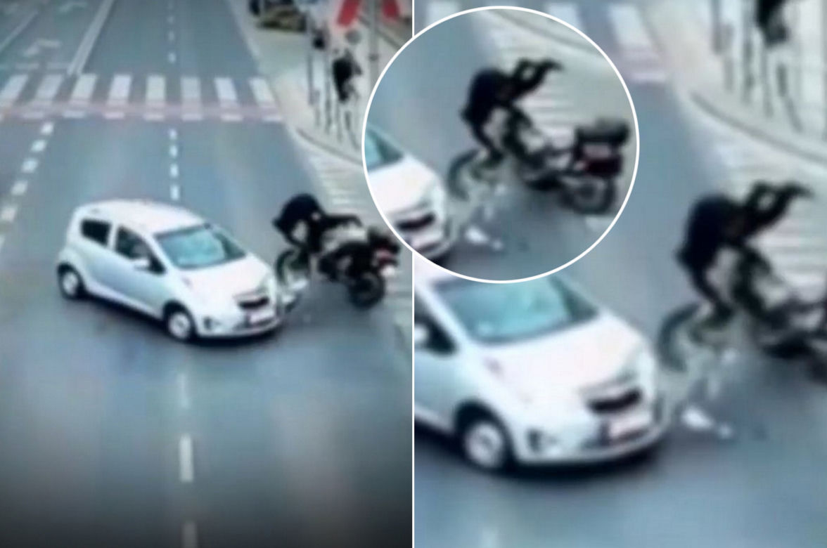 Przerażający wypadek w Zielonej Górze! Motocyklista wyleciał w powietrze po zderzeniu z chevroletem [ZDJĘCIA].
