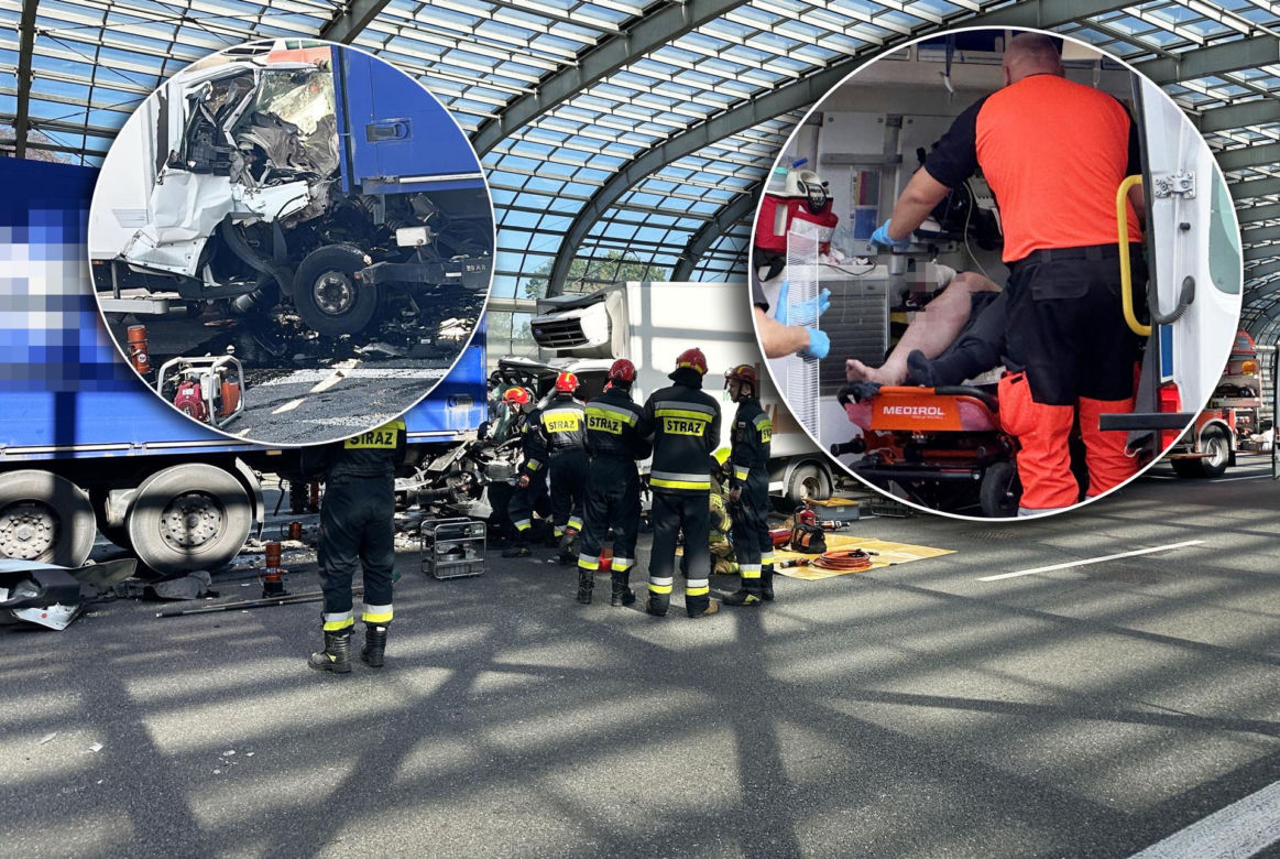  Karambol na S8 w Warszawie. 4 ciężarówki rozbite, jedna osoba zakleszczona