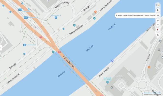 Niemieckie nazwy ulic w Szczecinie na mapach Bing
