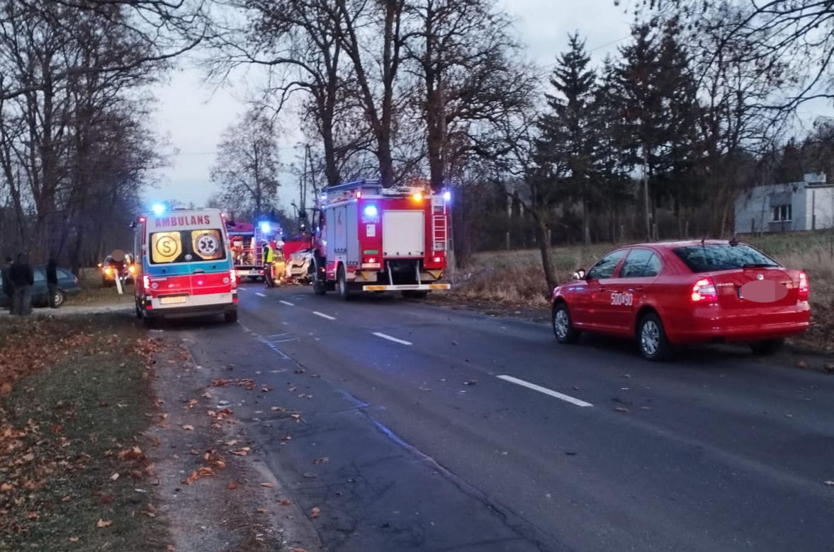 Śmiertelny wypadek pod Poddębicami. Nie żyje kierowca białego BMW, dwie osoby ranne [ZDJĘCIA]