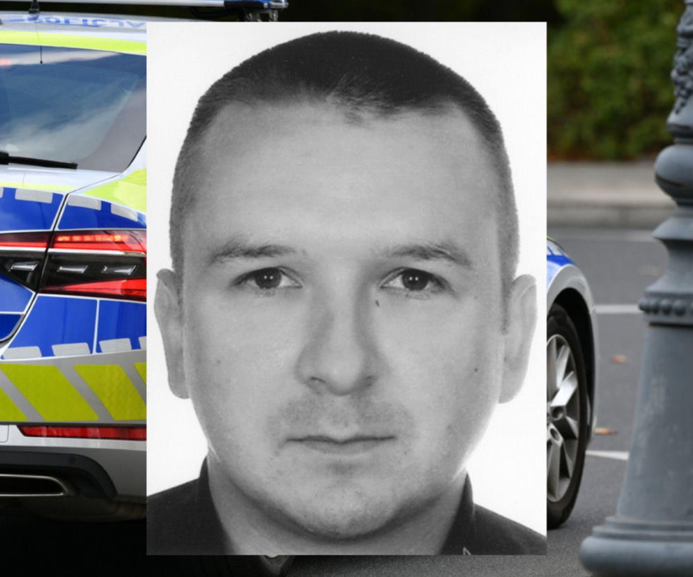 Radiowóz policyjny, a na wstawce portret aspiranta Tomasza Skowronka. O tragicznej śmierci policjanta czytaj w SE Lublin.
