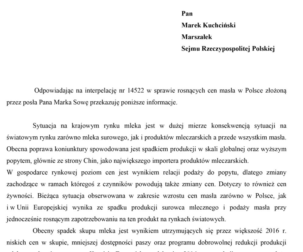 Odpowiedź ministra Krzysztofa Jurgiela
