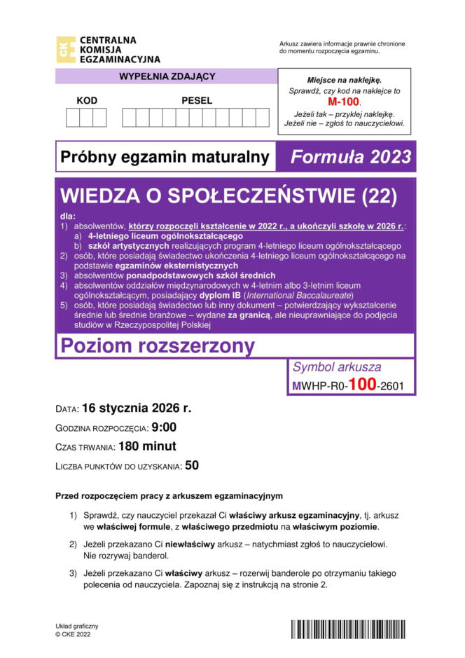 Matura próbna 2026: WOS rozszerzony - wszystkie odpowiedzi do arkusza CKE 16.01.2026