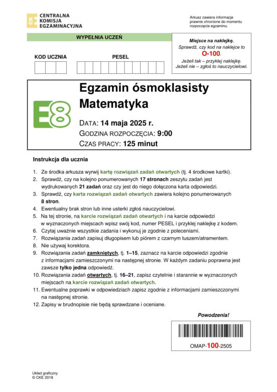 Egzamin ósmoklasisty matematyka 2025: ODPOWIEDZI, arkusze CKE [14.05.2025]
