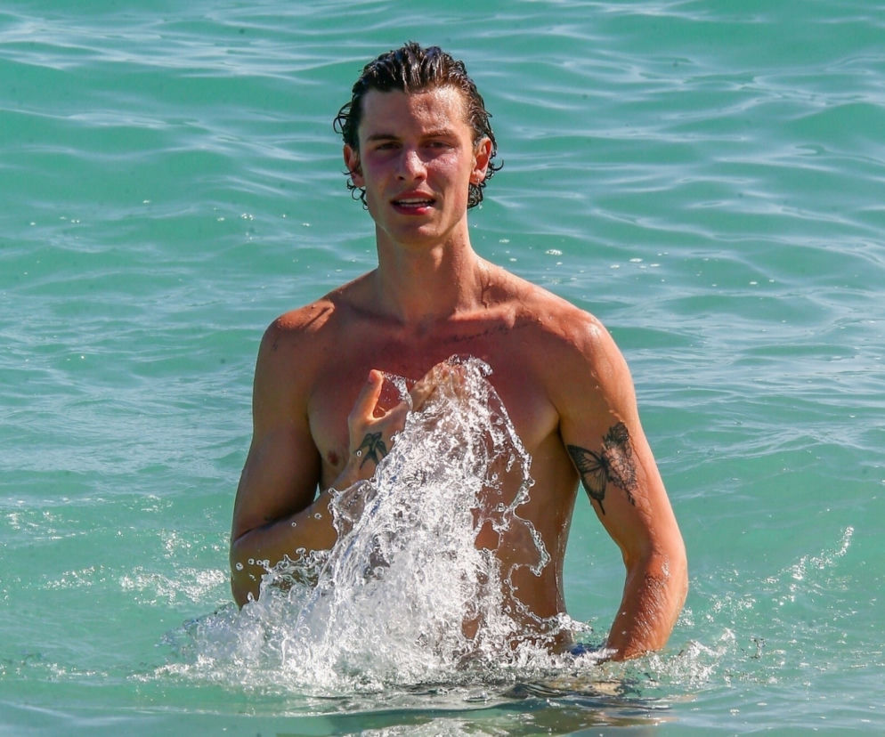 Shawn Mendes na plaży bez koszulki