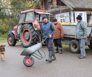 Rolnicy. Podlasie. Gienek, Andrzej i Sławek w Deniskach. Odbierają dynie