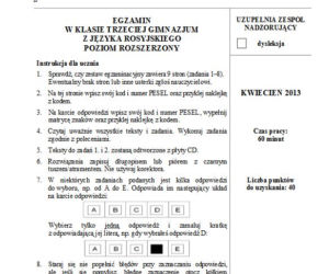 EGZAMIN GIMNAZJALNY 2013 JĘZYK ROSYJSKI rozszerzony