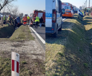 Koszmarny wypadek pod Gostyninem! Kilka osób rannych. 35-latka zabrał śmigłowiec. DK 60 zablokowana 