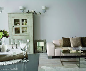 nowoczesny i szary salon z elementami vintage