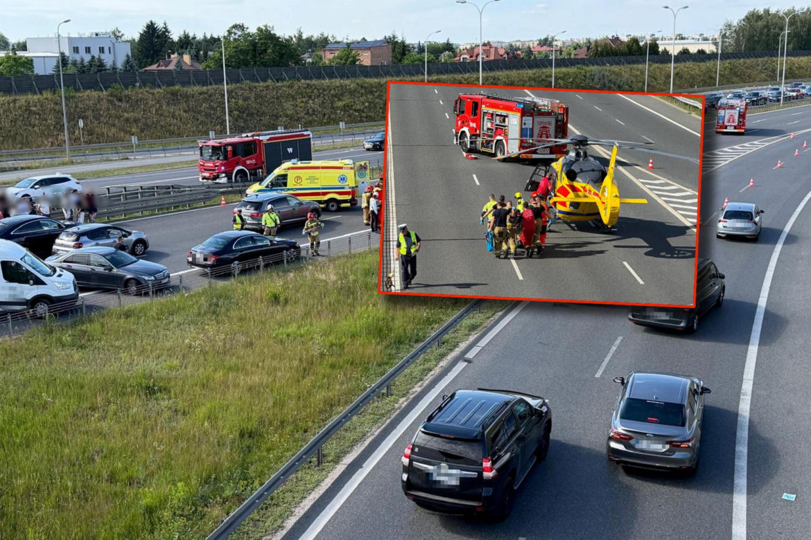 Śmigłowiec LPR na S8. Kobieta potrącona po wyjściu z auta