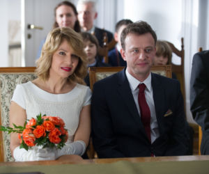 Na Wspólnej po wakacjach 2014. Basia (Grażyna Wolszczak), Krzysztf Smolny (Łukasz Konopka),