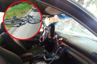 Koszmar na skrzyżowaniu! Pijany rowerzysta wpadł prosto pod audi i z hukiem rozbił przednią szybę [ZDJĘCIA]