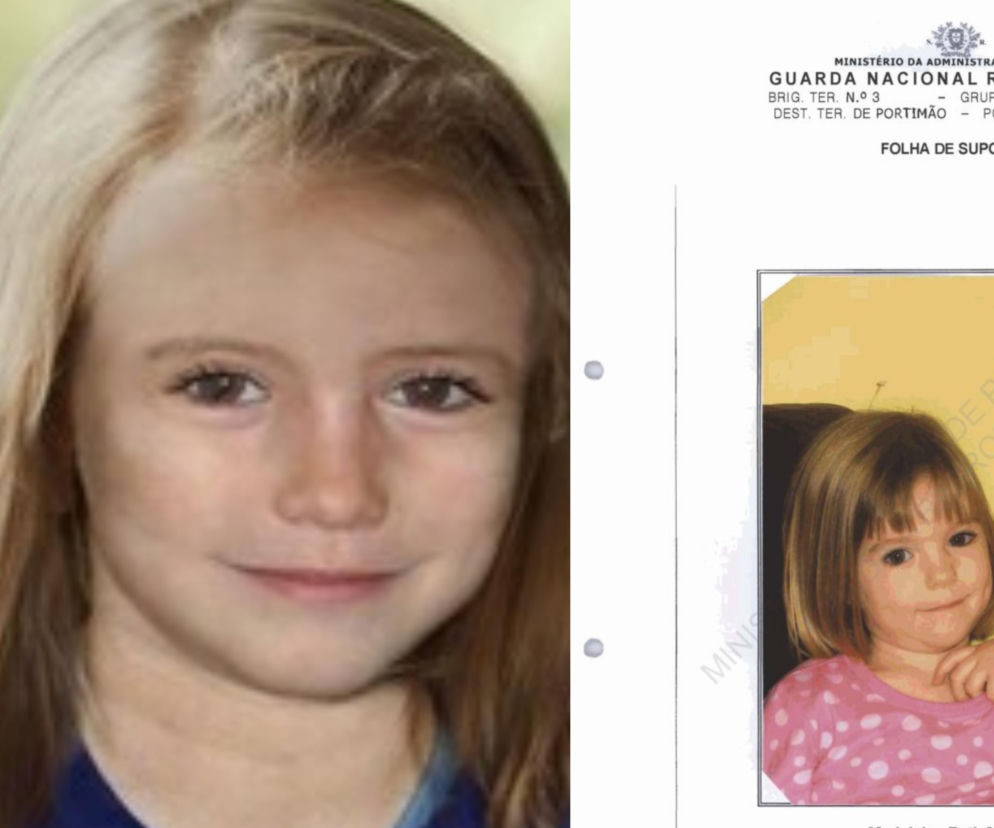 Portret Madeleine McCann. Obok dokument portugalskiej policji z innym zdjęciem dziewczynki. O sprawie przeczytasz w Eska.