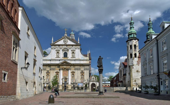 Plac św. Marii Magdaleny i pomnik Piotra Skargi w Krakowie