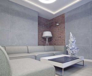 Beton i cegła na ścianie w salonie
