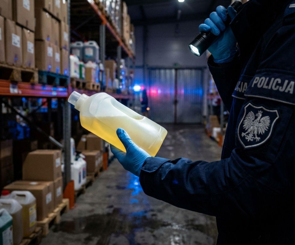 Zatrzymanie w Nysie. 30-latek prowadził fabrykę podrobionej chemii wartej pół miliona złotych