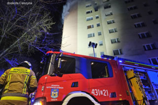 Pożar wieżowca w Cieszynie