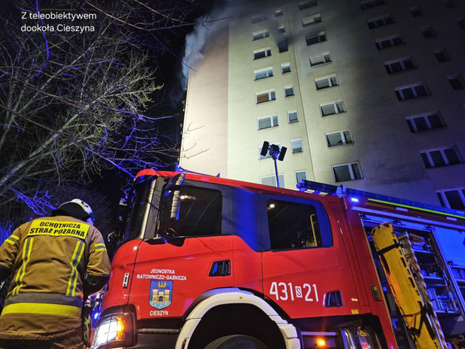 Pożar wieżowca w Cieszynie