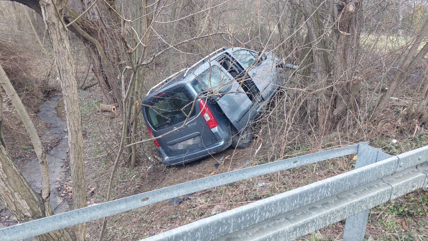 Lubaszowa. Kierujący citroenem wypadł z jezdni i wpadł do rowu