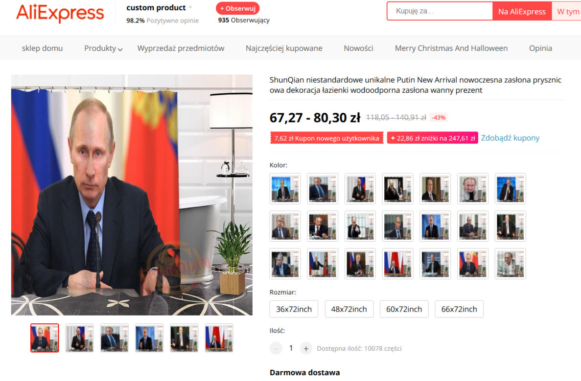 zasłona prysznicowa z Władimirem Putinem