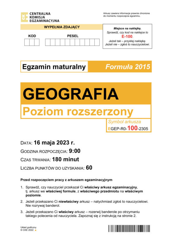 Tak wyglądał arkusz CKE matury z geografii na poziomie rozszerzonym (Formuła 2015)