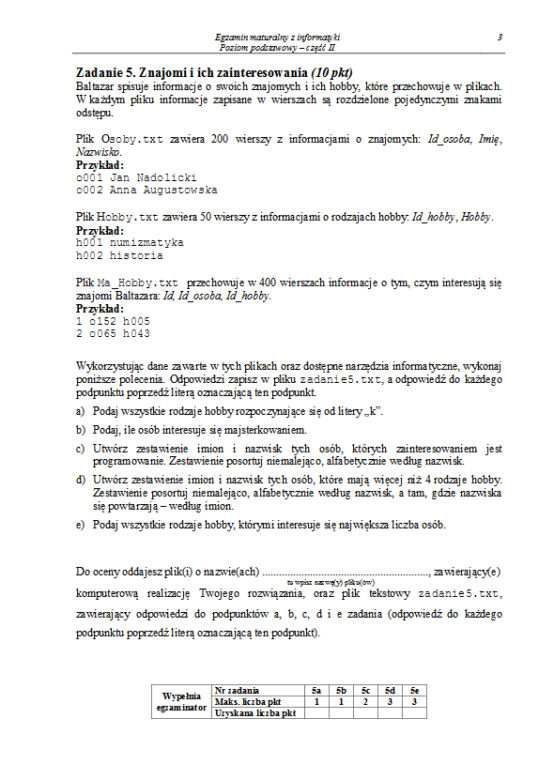 Matura 2013, informatyka poziom podstawowy