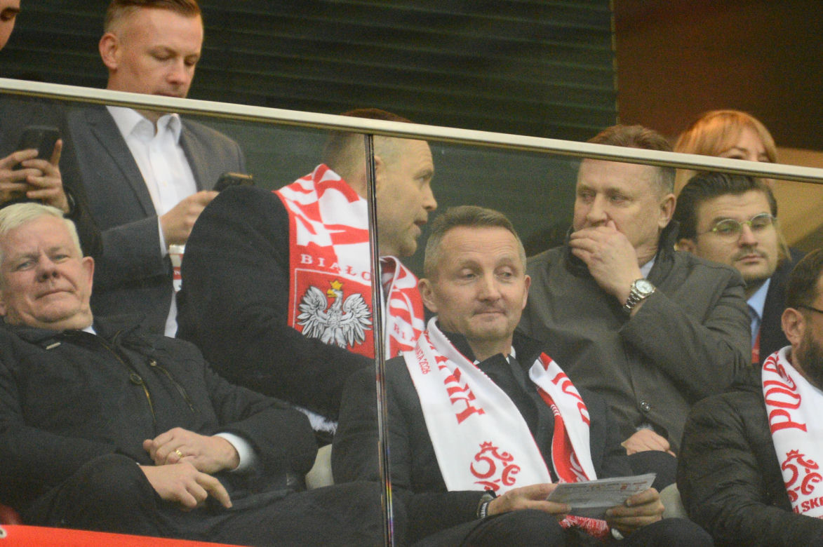 Karol Nawrocki na meczu Polska - Albania