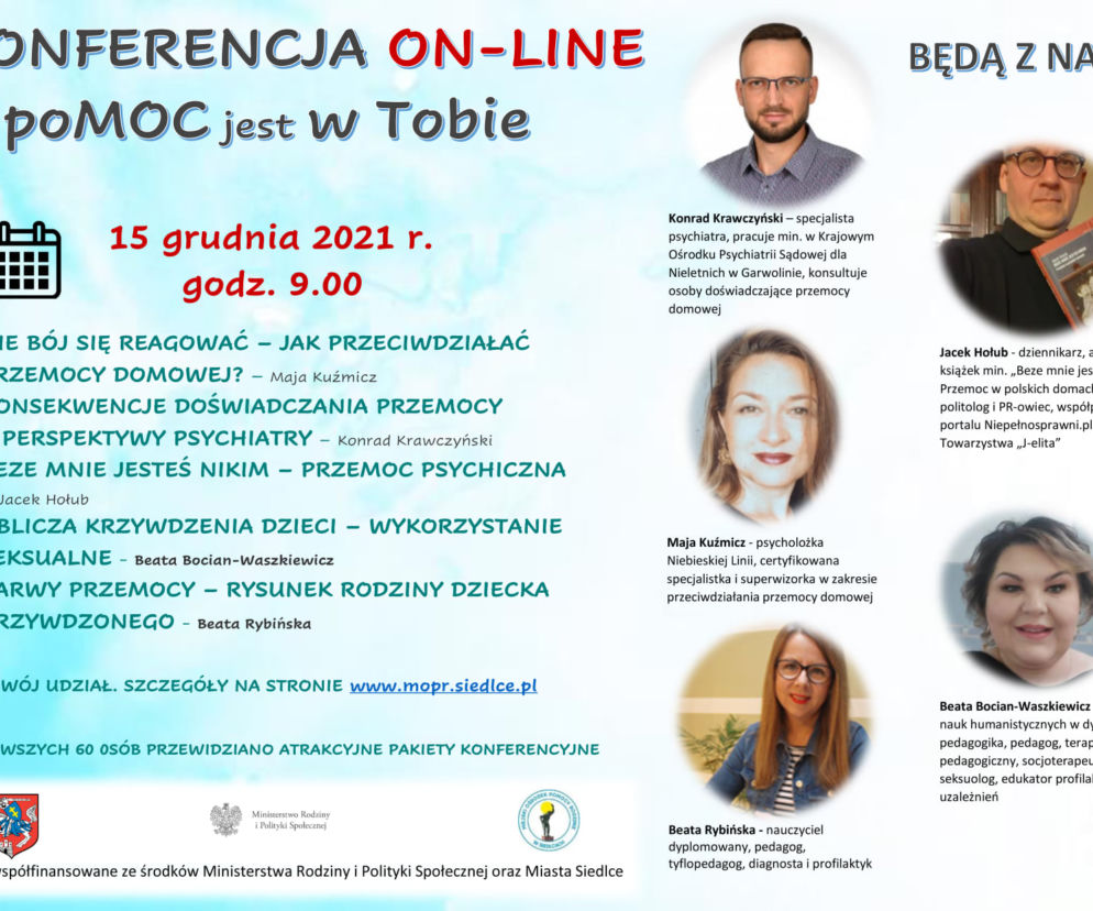 Na otwartą konferencję o przeciwdziałaniu przemocy Urząd Miasta Siedlce zaprasza 15 grudnia wszystkich mieszkańców Siedlec