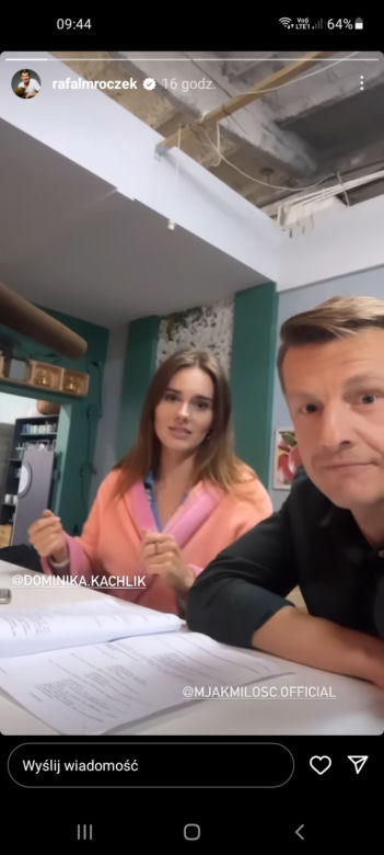 M jak miłość na planie odcinek 1693. Paweł (Rafał Mroczek), Franka (Dominika Kachlik)