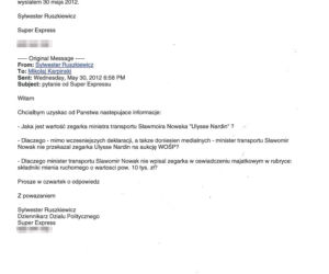 Minister Nowak świadomie zataił zegarek
