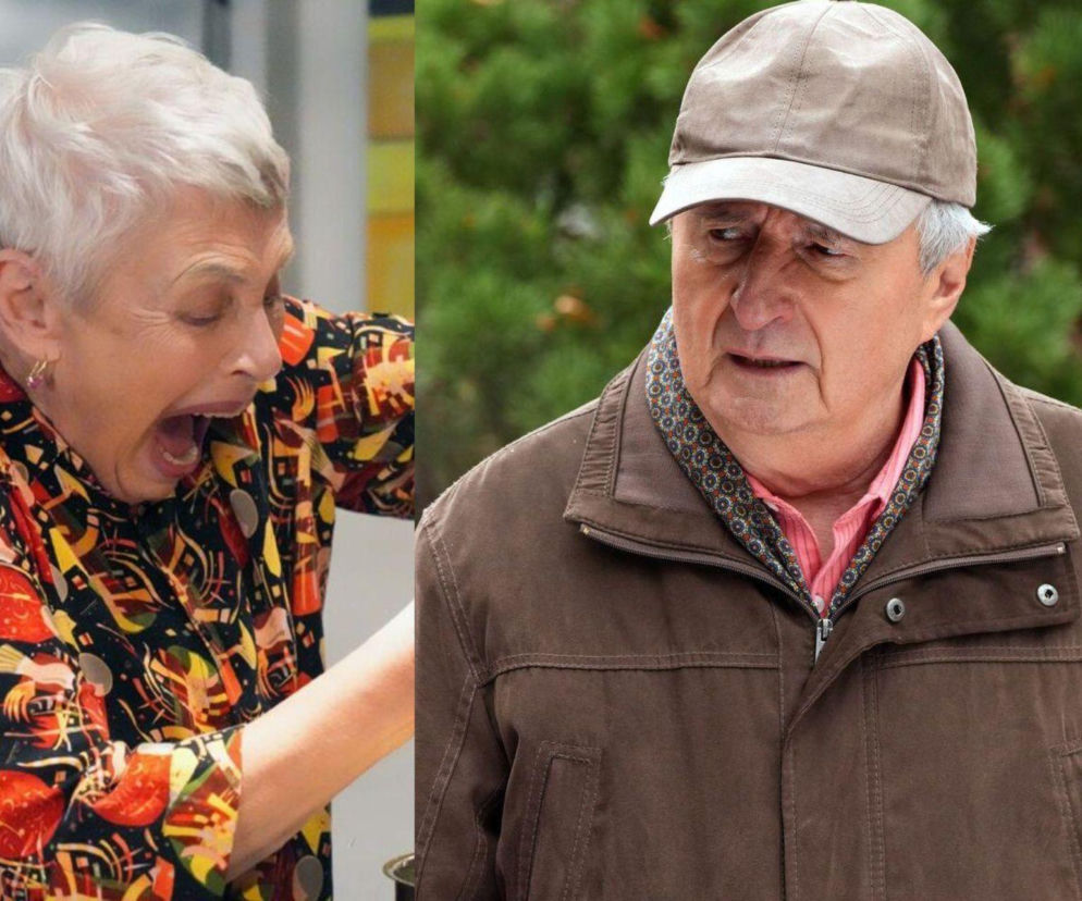 Hanna Bieluszko jako Krystyna z otwartymi ustami w szoku i Marek Złoty w czapce z daszkiem, zaniepokojony. Zdjęcie ilustruje trudną sytuację Krystyny w serialu Barwy szczęścia, której stan zdrowia doprowadza ją na skraj załamania, o czym można przeczytać na Super Seriale.